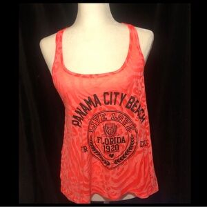 Panama City Beach Florida Women’s Coral Orange Medium Racerback Tank Top